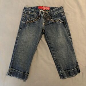 Guess Jeans Capri Jeans Womens 23 Blue‎ Studded Low Rise Stretch Crop Denim